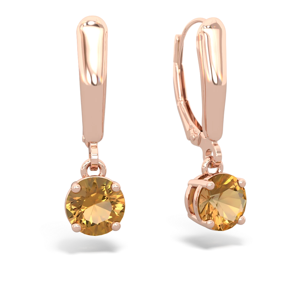 Citrine 6Mm  Round Lever Back 14K Rose Gold earrings E2786