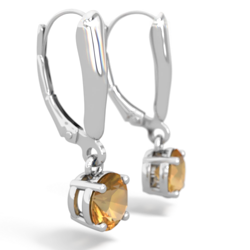 Citrine 6Mm  Round Lever Back 14K White Gold earrings E2786