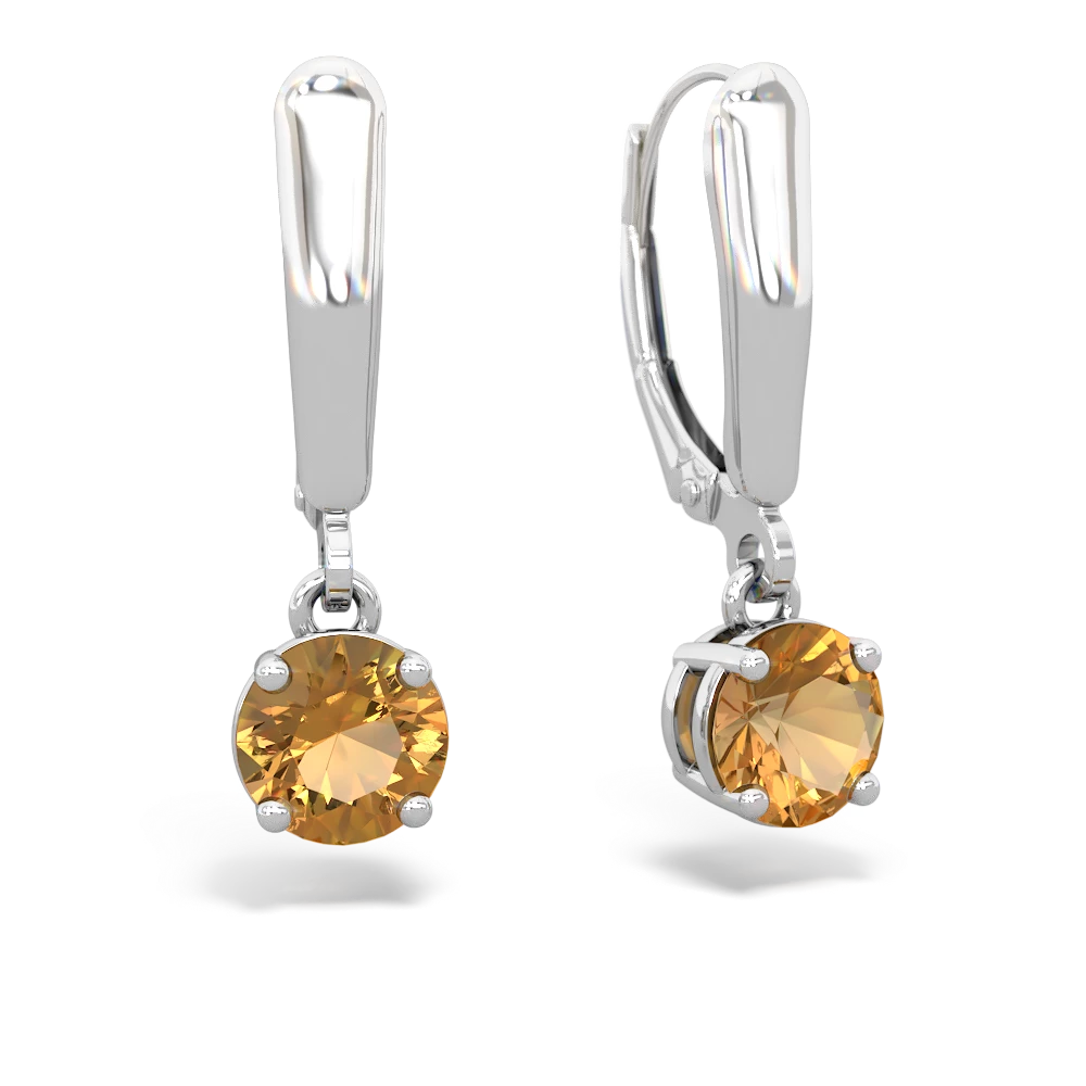 Citrine 6Mm  Round Lever Back 14K White Gold earrings E2786