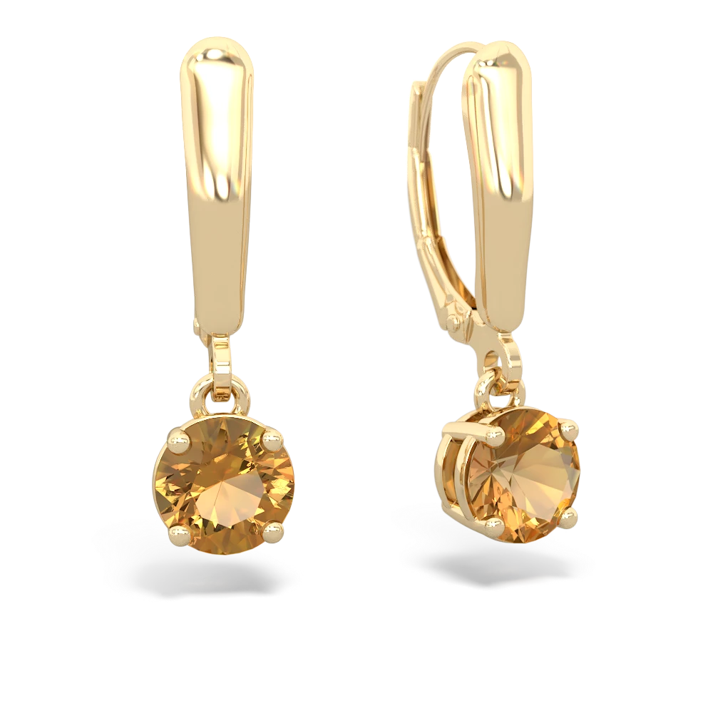 Citrine 6Mm  Round Lever Back 14K Yellow Gold earrings E2786