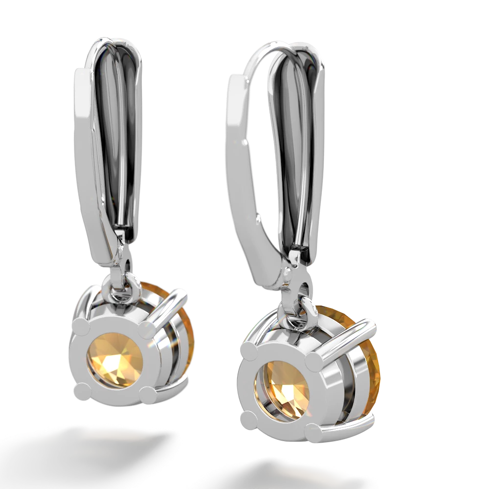 Citrine 8Mm  Round Lever Back 14K White Gold earrings E2788