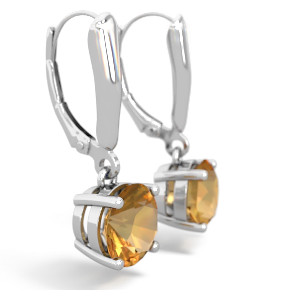 Citrine 8Mm  Round Lever Back 14K White Gold earrings E2788