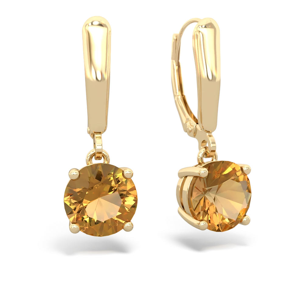 Citrine 8Mm  Round Lever Back 14K Yellow Gold earrings E2788