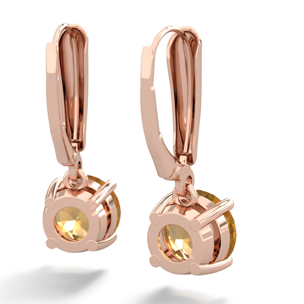 Citrine 8Mm Round Lever Back 14K Rose Gold earrings E2788