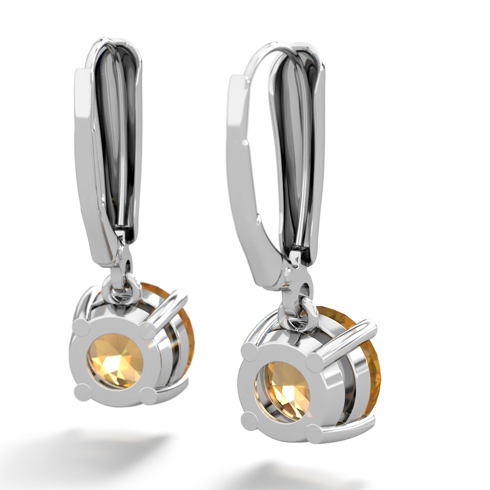 Citrine 8Mm Round Lever Back 14K White Gold earrings E2788
