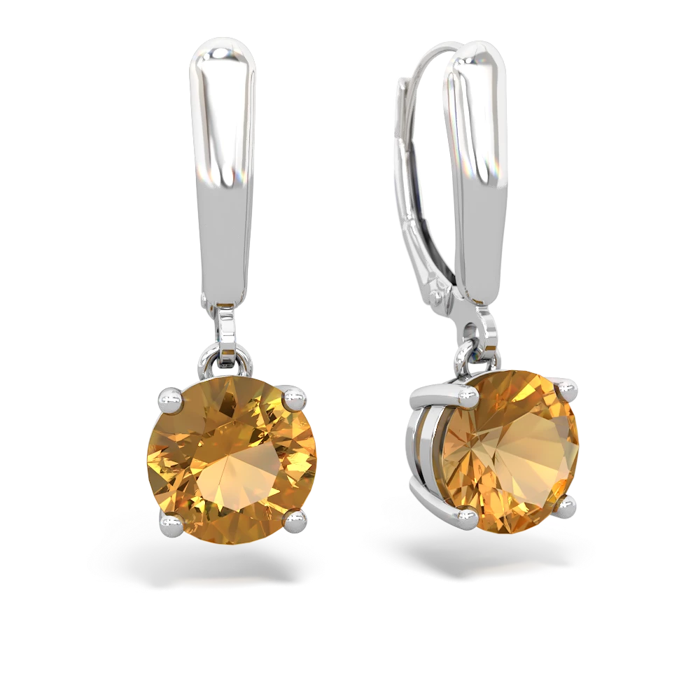 Citrine 8Mm Round Lever Back 14K White Gold earrings E2788