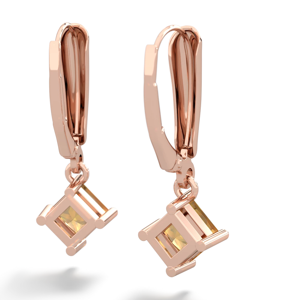 Citrine 6Mm Princess Lever Back 14K Rose Gold earrings E2789