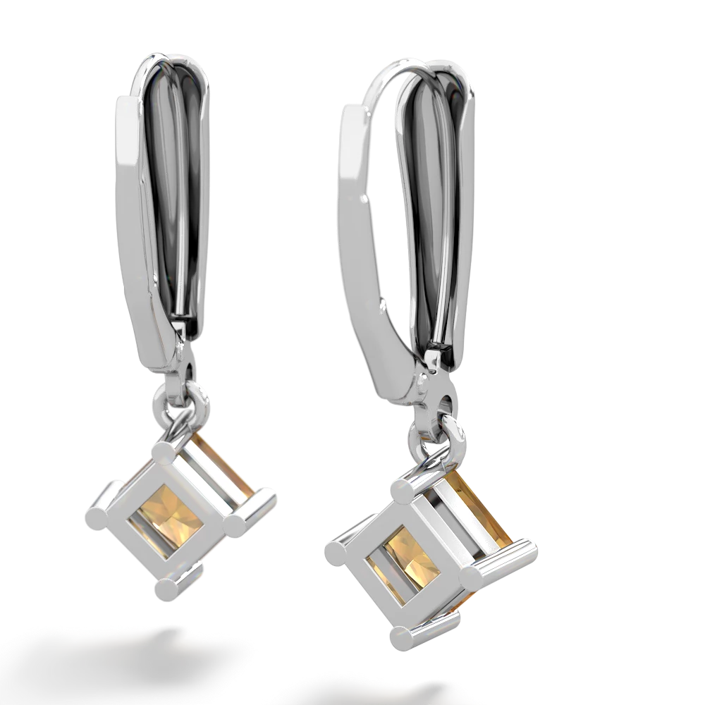 Citrine 6Mm Princess Lever Back 14K White Gold earrings E2789