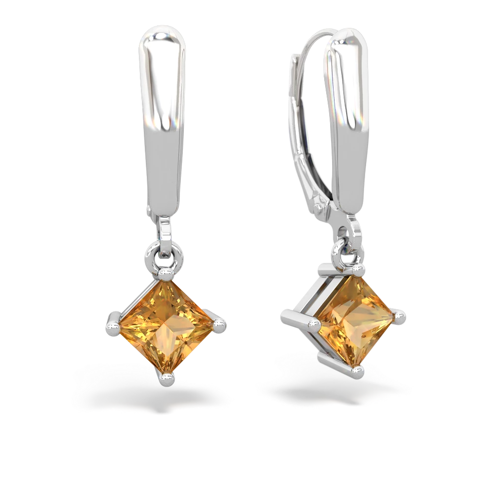 Citrine 6Mm Princess Lever Back 14K White Gold earrings E2789