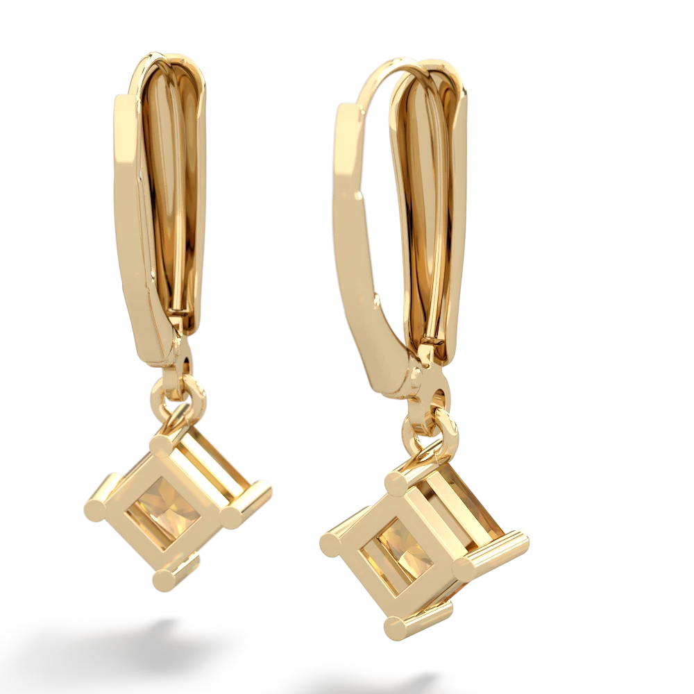 Citrine 6Mm Princess Lever Back 14K Yellow Gold earrings E2789