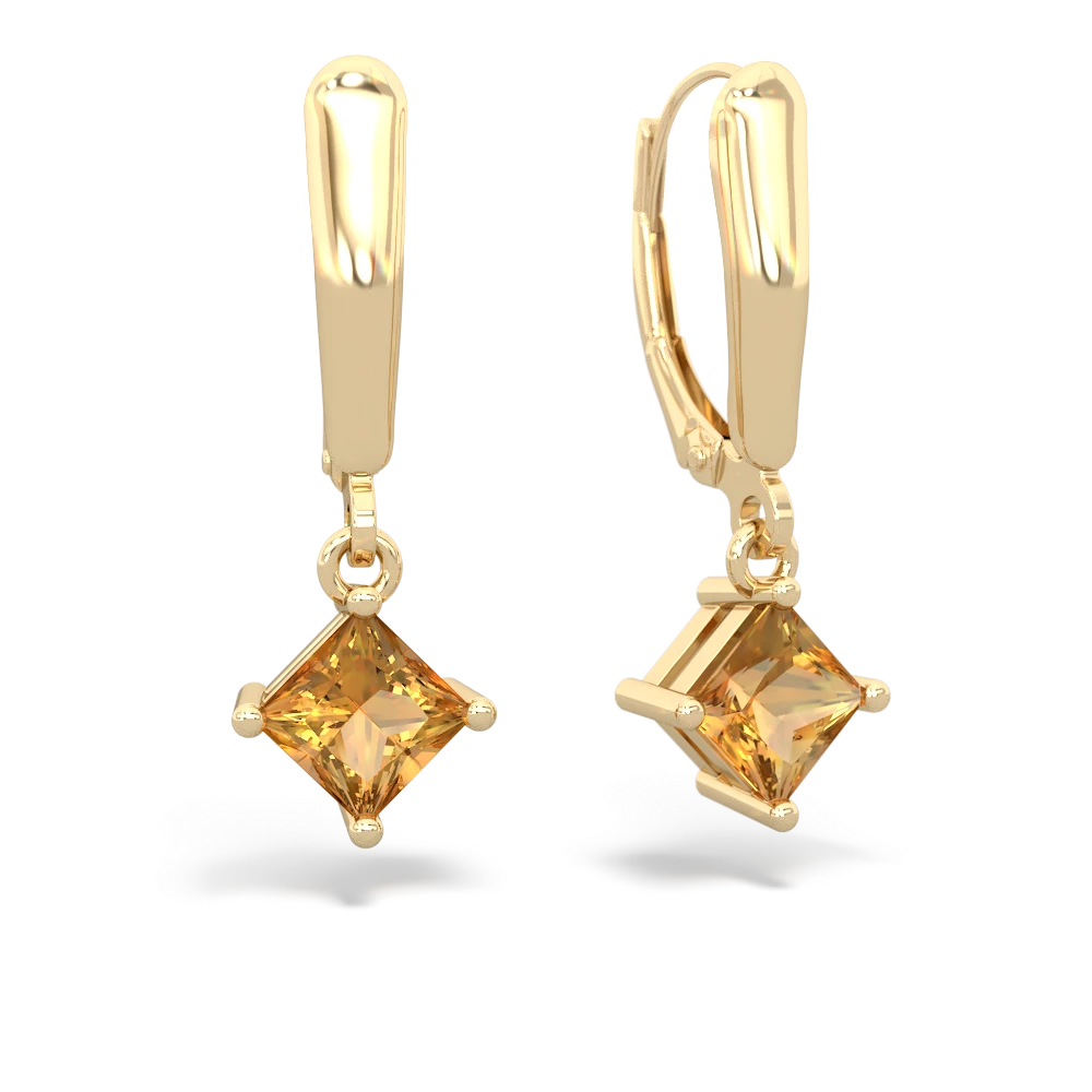 Citrine 6Mm Princess Lever Back 14K Yellow Gold earrings E2789