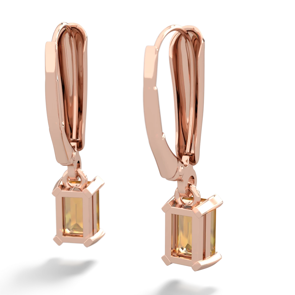 Citrine 6X4mm Emerald-Cut Lever Back 14K Rose Gold earrings E2855