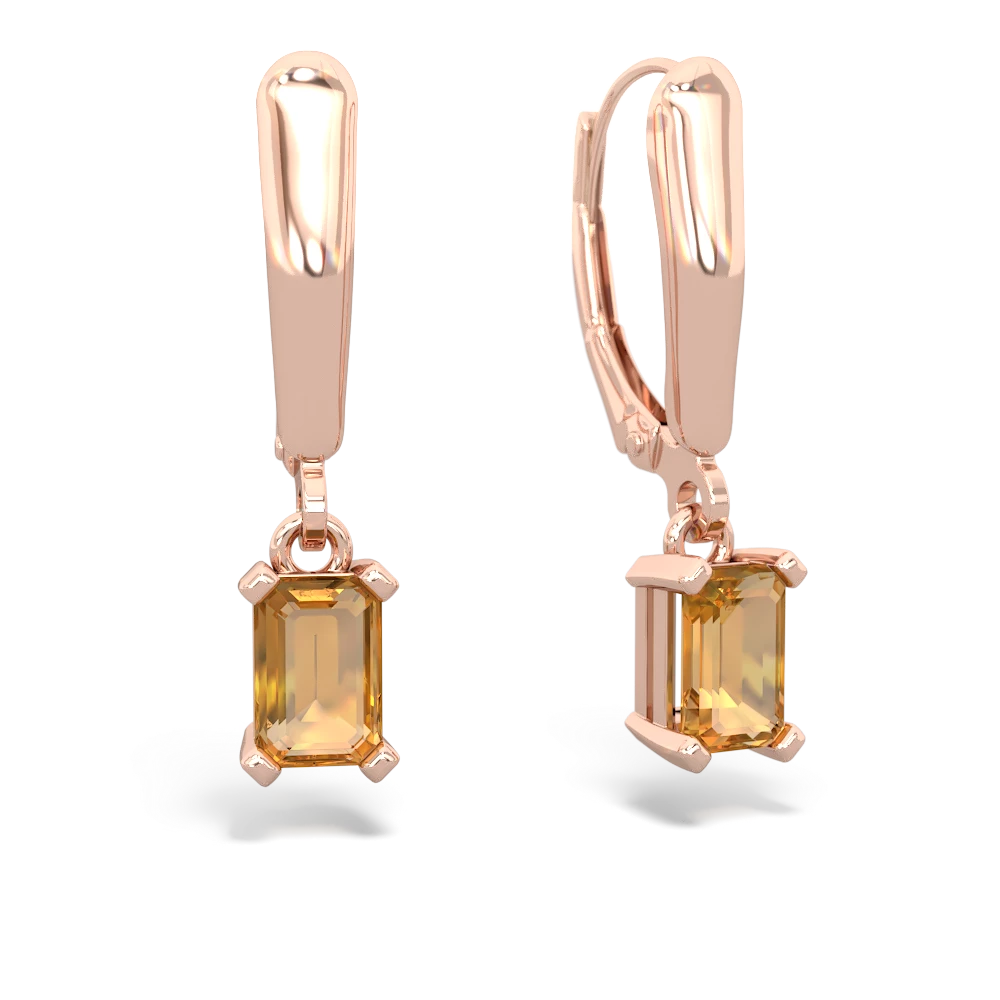 Citrine 6X4mm Emerald-Cut Lever Back 14K Rose Gold earrings E2855