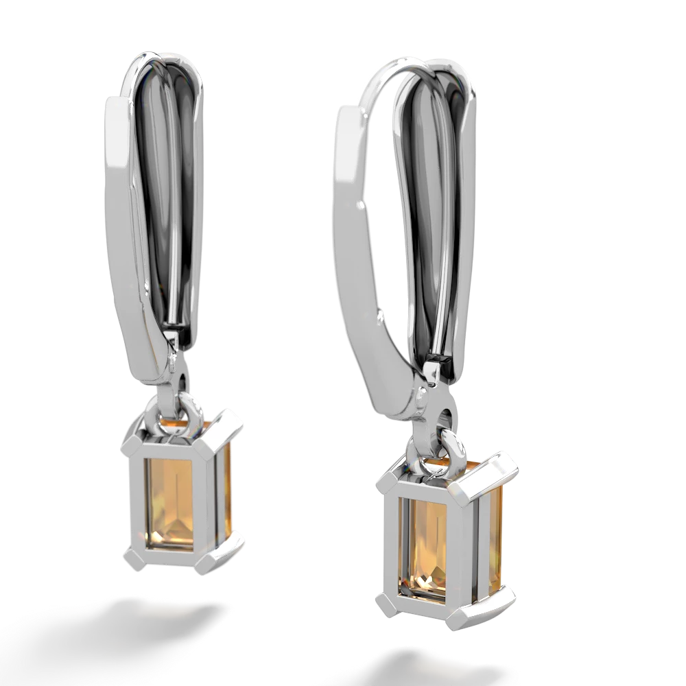 Citrine 6X4mm Emerald-Cut Lever Back 14K White Gold earrings E2855