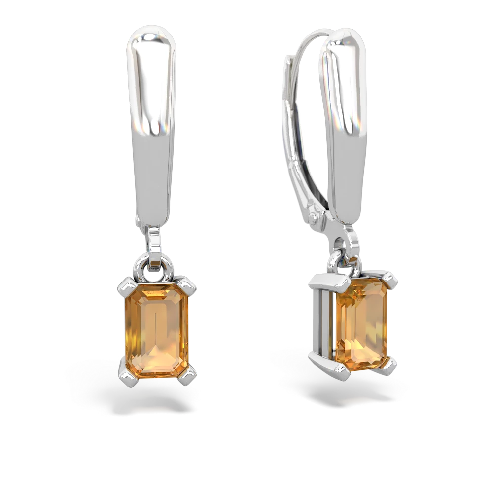 Citrine 6X4mm Emerald-Cut Lever Back 14K White Gold earrings E2855