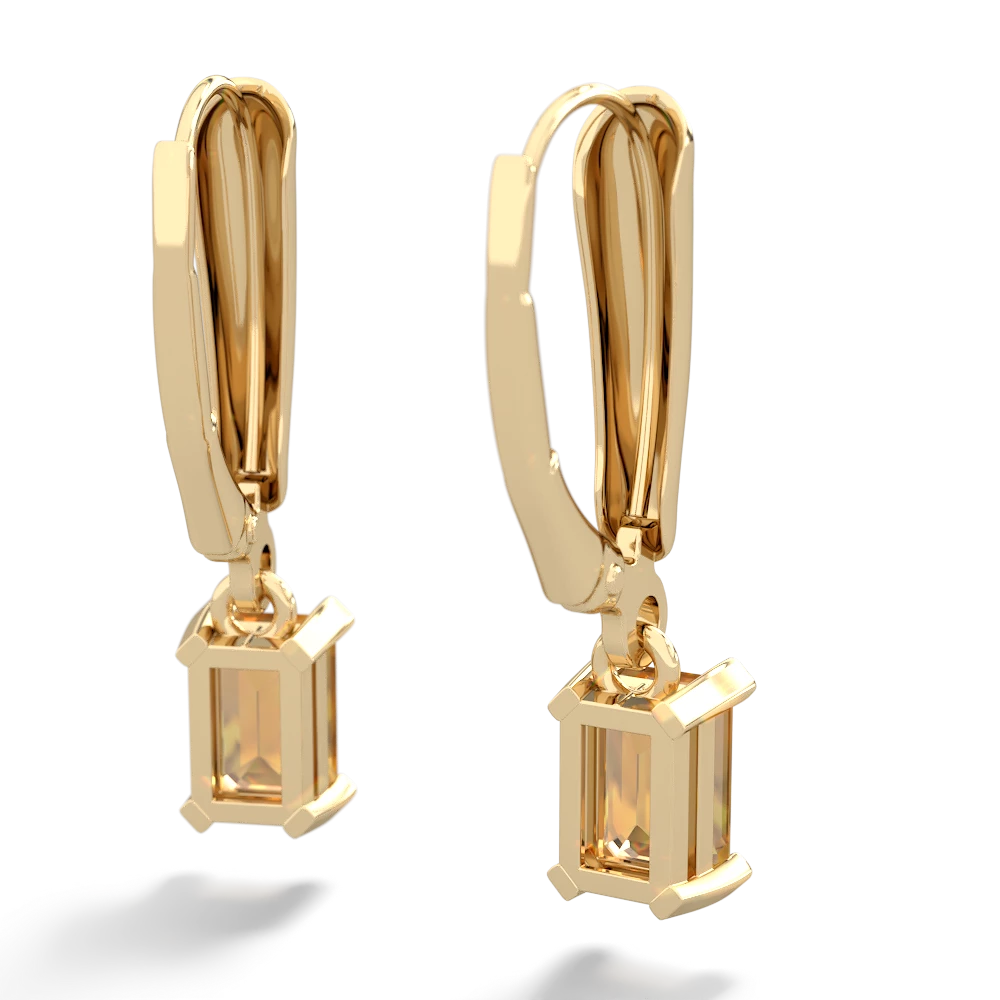 Citrine 6X4mm Emerald-Cut Lever Back 14K Yellow Gold earrings E2855