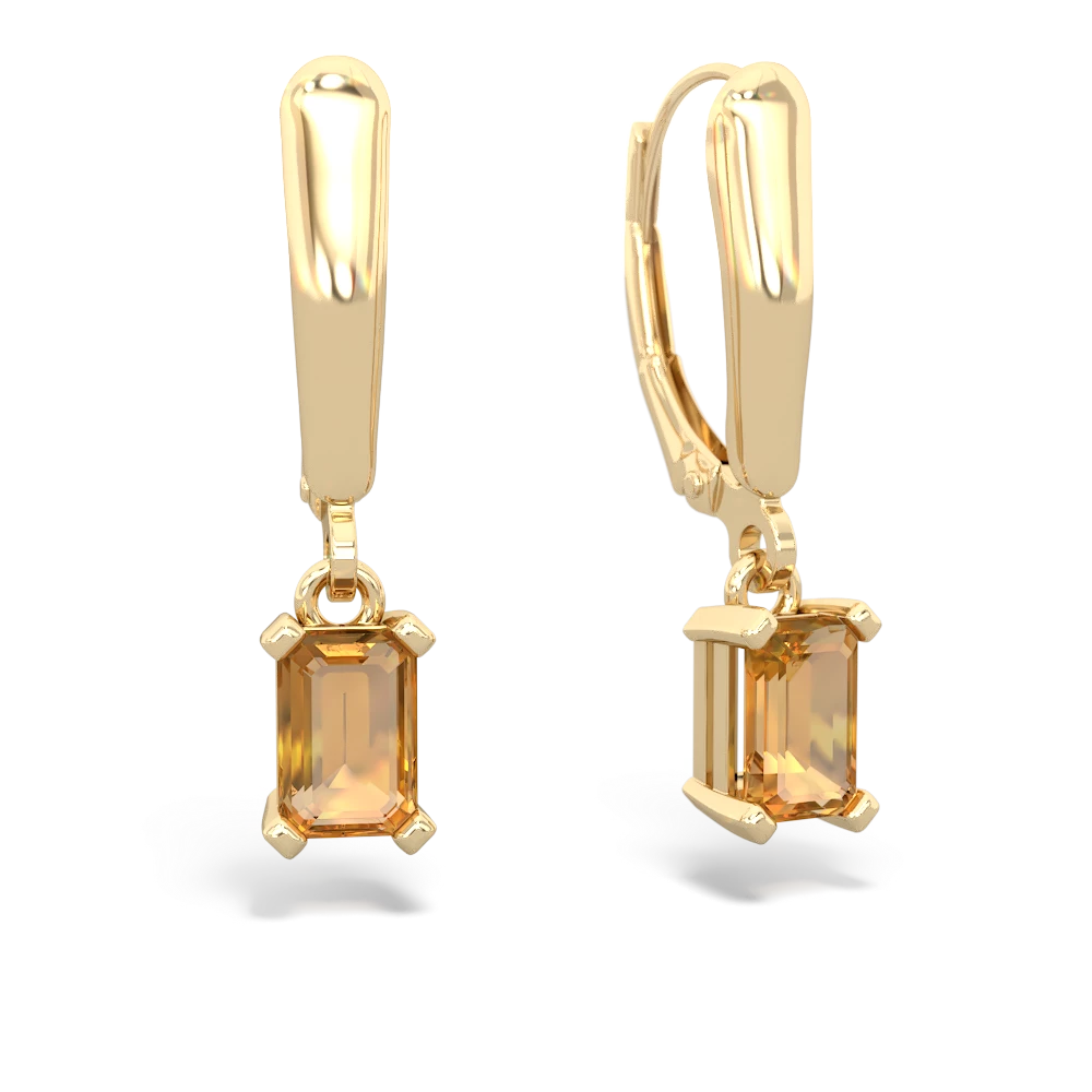 Citrine 6X4mm Emerald-Cut Lever Back 14K Yellow Gold earrings E2855