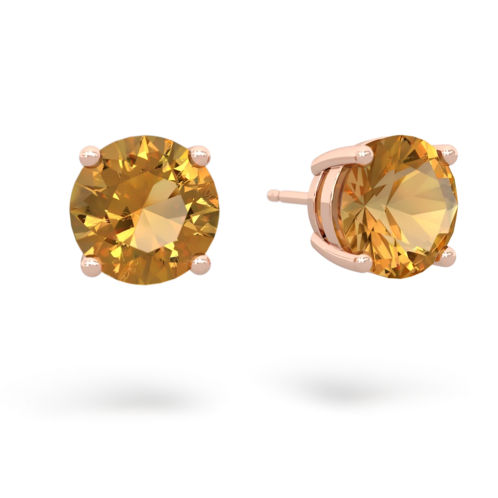 Citrine 8Mm Round Stud 14K Rose Gold earrings E1788