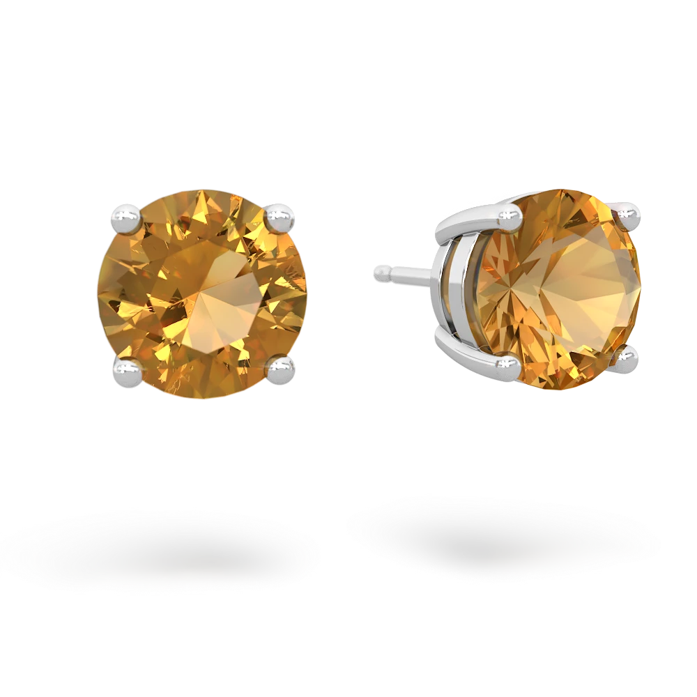 Citrine 8Mm Round Stud 14K White Gold earrings E1788