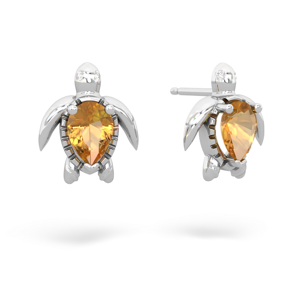 Citrine Baby Sea Turtle 14K White Gold earrings E5241