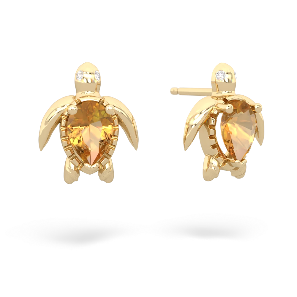 Citrine Baby Sea Turtle 14K Yellow Gold earrings E5241