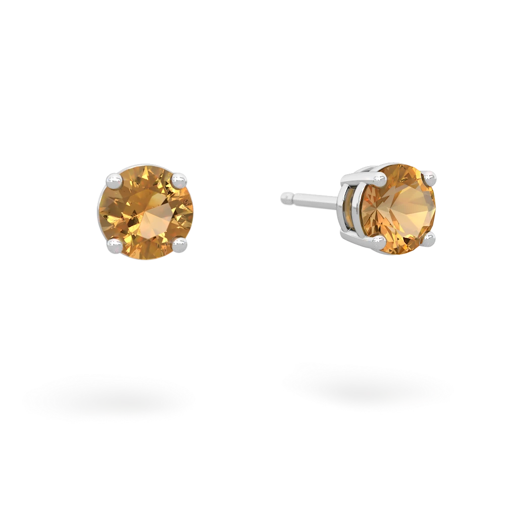 Citrine 5Mm Round Stud 14K White Gold earrings E1785