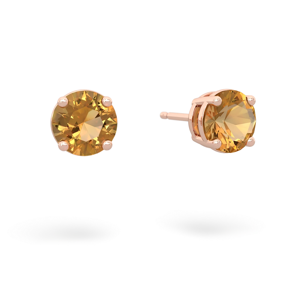 Citrine 6Mm Round Stud 14K Rose Gold earrings E1786