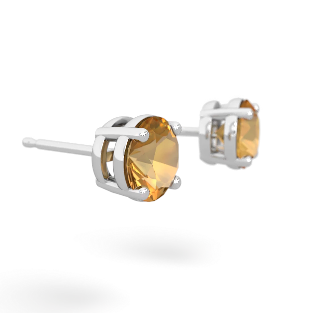 Citrine 6Mm Round Stud 14K White Gold earrings E1786