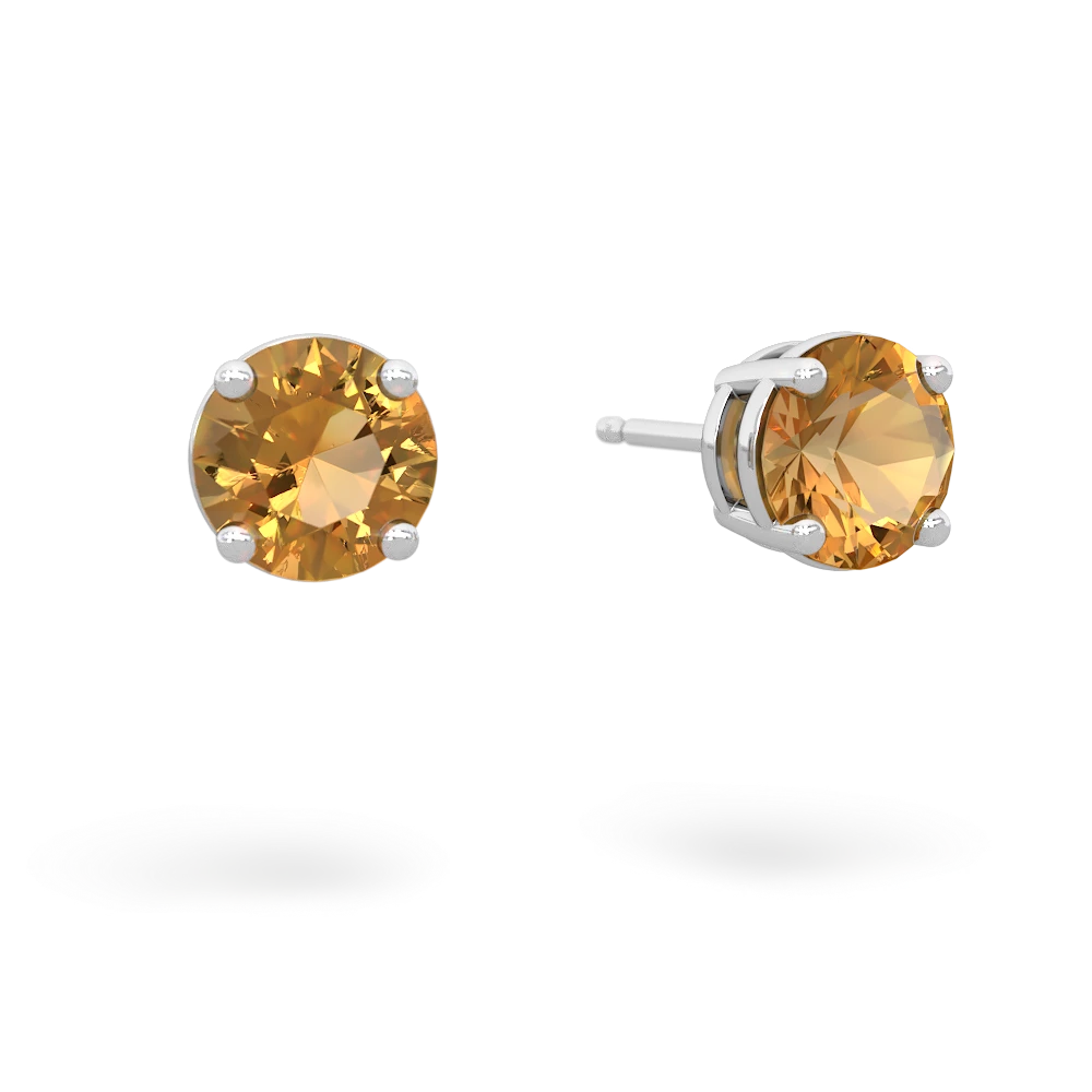 Citrine 6Mm Round Stud 14K White Gold earrings E1786