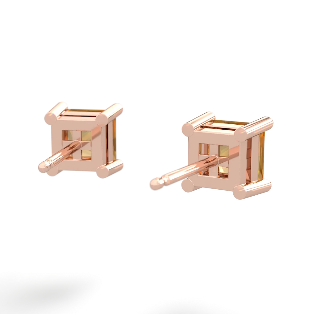 Citrine 5Mm Princess Cut Stud 14K Rose Gold earrings E1789