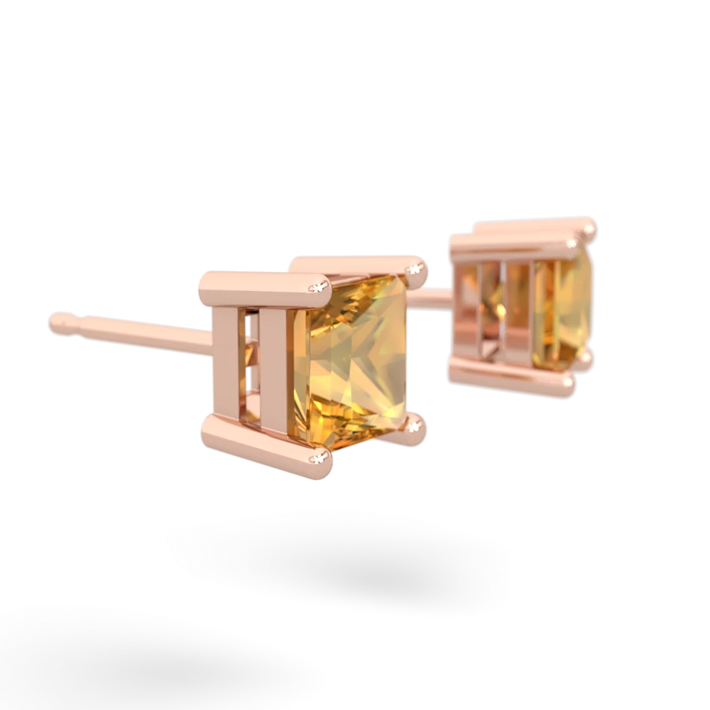 Citrine 5Mm Princess Cut Stud 14K Rose Gold earrings E1789