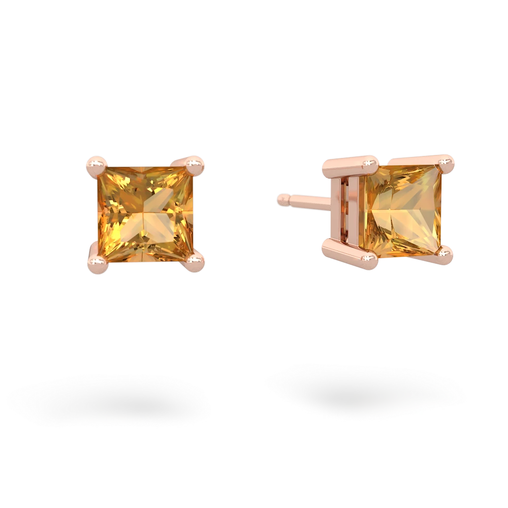 Citrine 5Mm Princess Cut Stud 14K Rose Gold earrings E1789