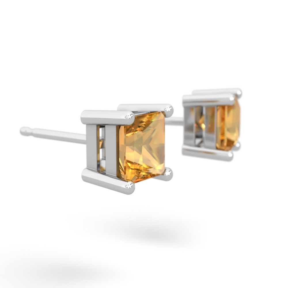 Citrine 5Mm Princess Cut Stud 14K White Gold earrings E1789