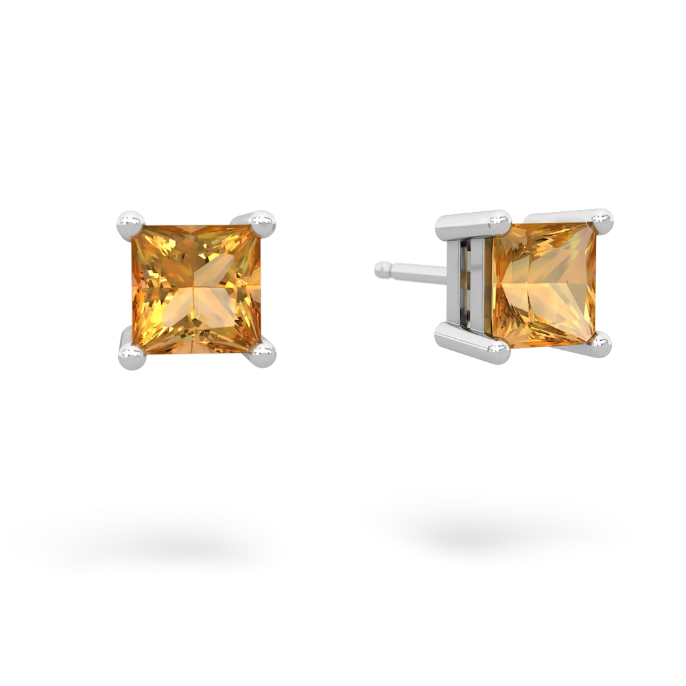 Citrine 5Mm Princess Cut Stud 14K White Gold earrings E1789