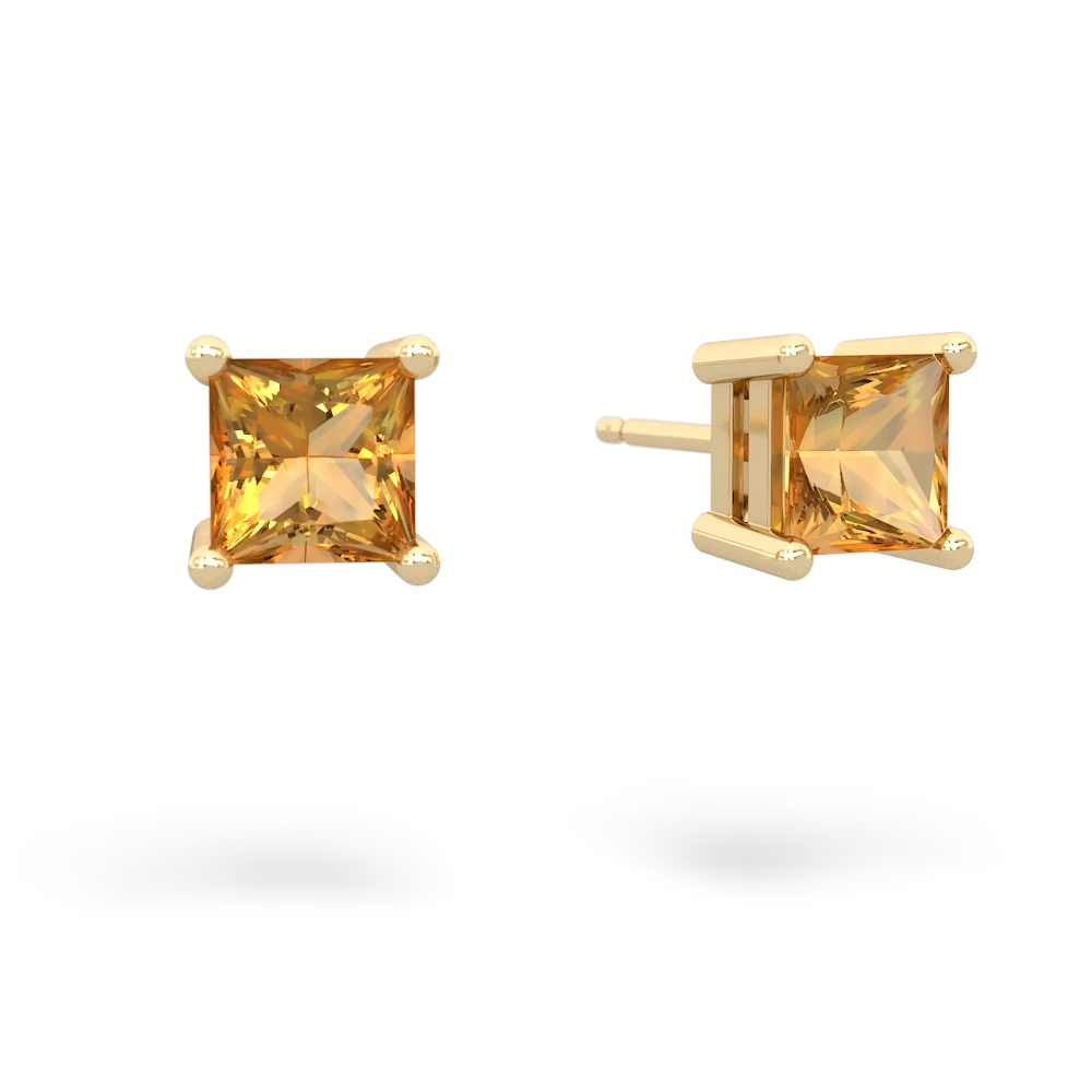 Citrine 5Mm Princess Cut Stud 14K Yellow Gold earrings E1789