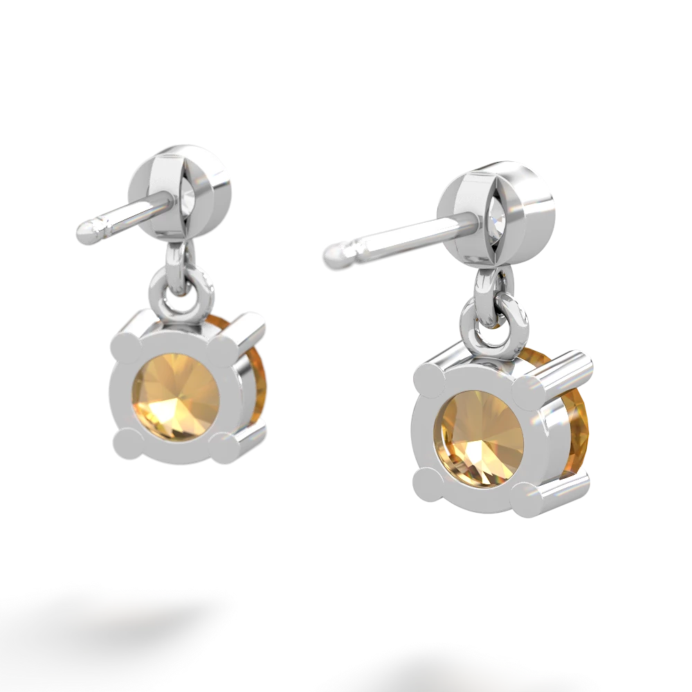 Citrine Diamond Drop 6Mm Round 14K White Gold earrings E1986