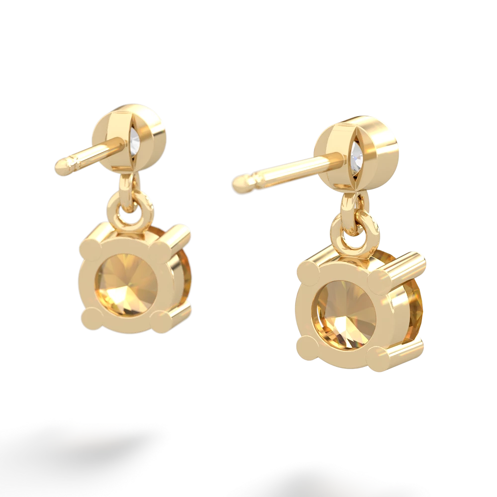 Citrine Diamond Drop 6Mm Round 14K Yellow Gold earrings E1986