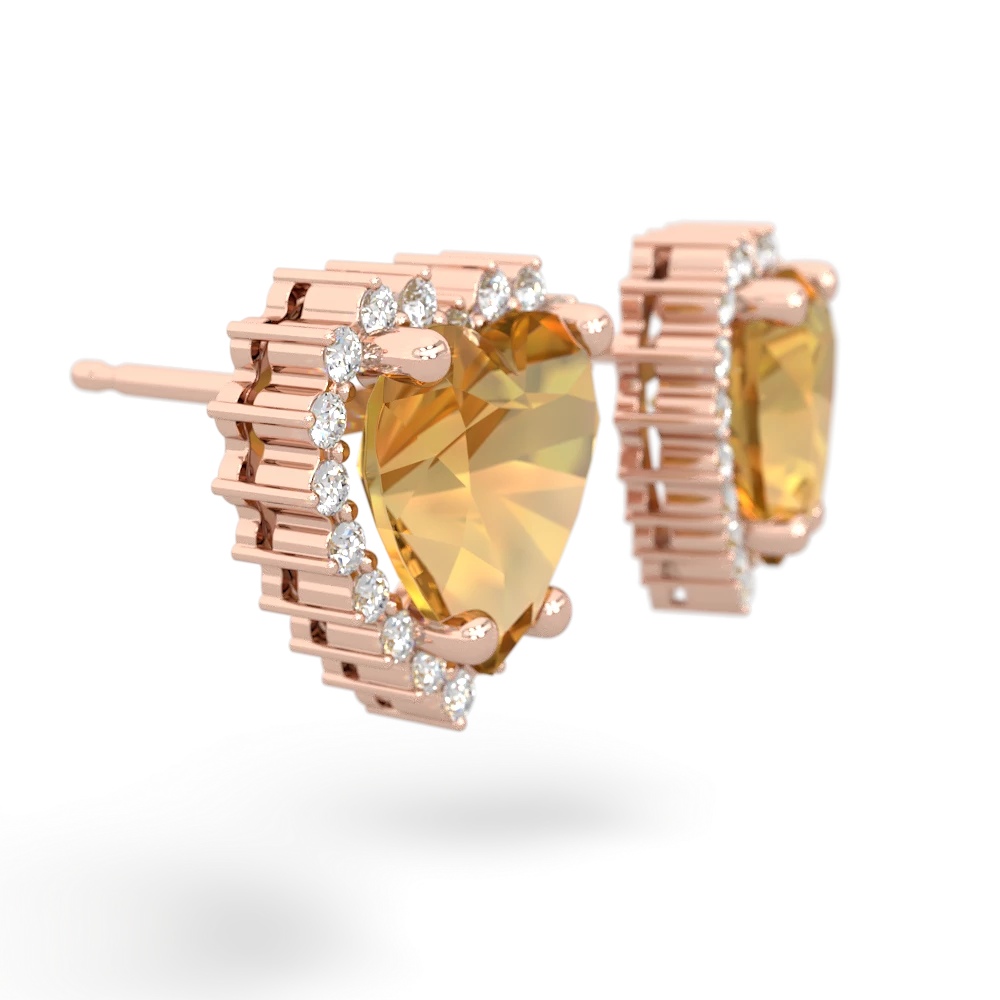 Citrine Sparkling Halo Heart 14K Rose Gold earrings E0391