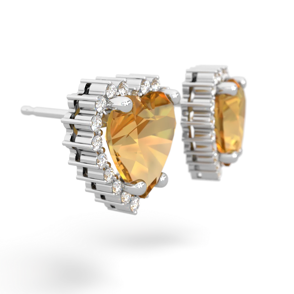 Citrine Sparkling Halo Heart 14K White Gold earrings E0391