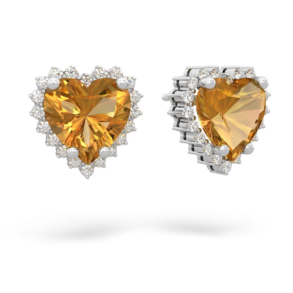 Citrine Sparkling Halo Heart 14K White Gold earrings E0391