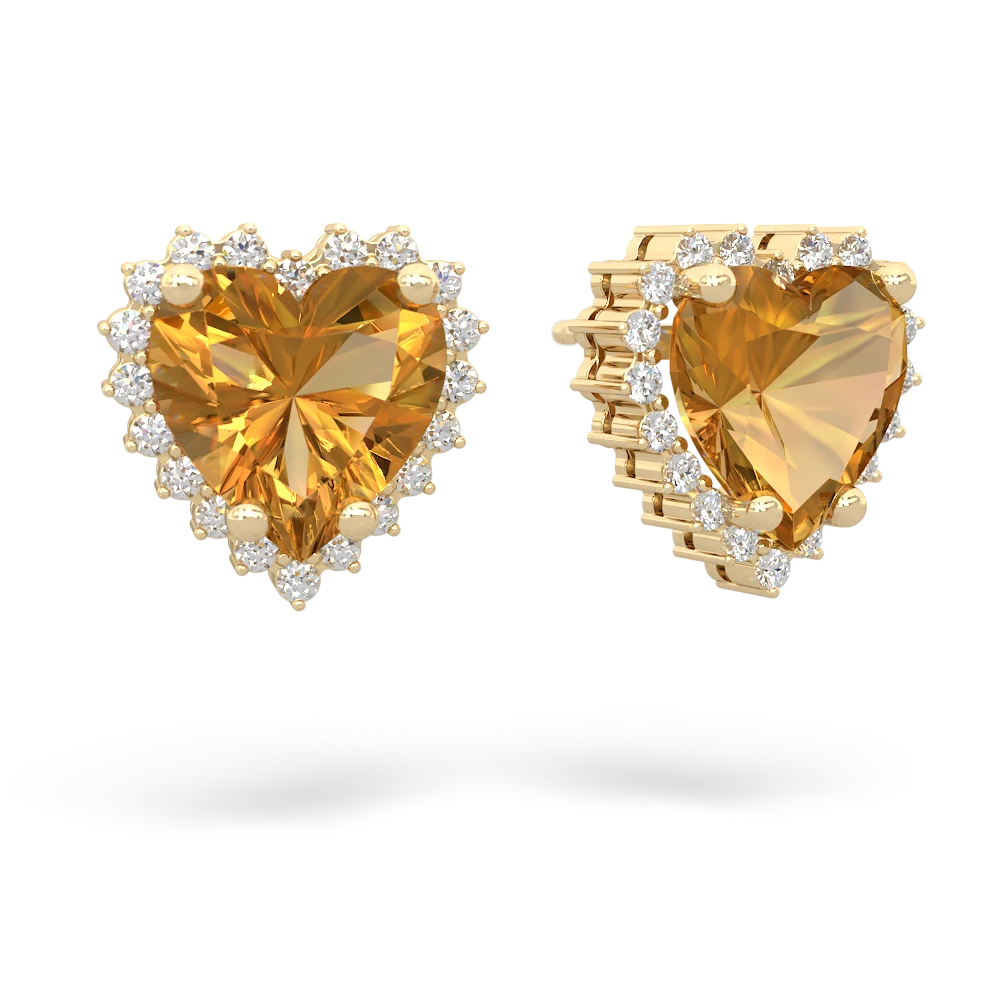 Citrine Sparkling Halo Heart 14K Yellow Gold earrings E0391