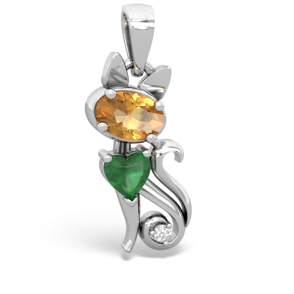 Citrine Kitten 14K White Gold pendant P5780