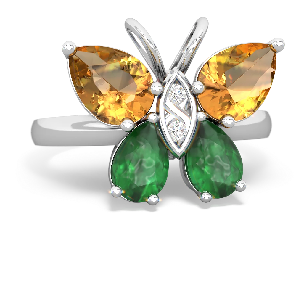 Citrine Butterfly 14K White Gold ring R2215