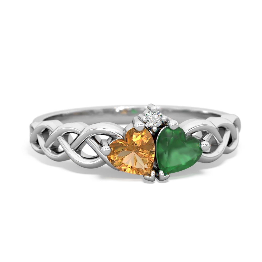 Citrine Heart To Heart Braid 14K White Gold ring R5870