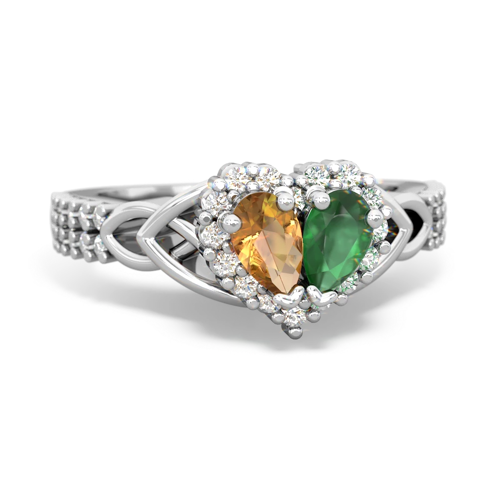 Citrine Celtic Knot Two Hearts As One 14K White Gold ring R2644HRT