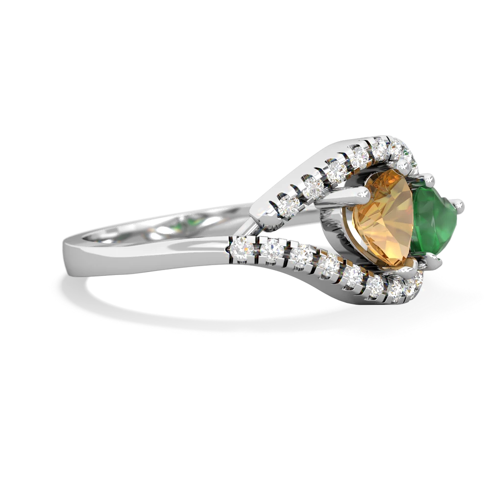 Citrine Mother And Child 14K White Gold ring R3010