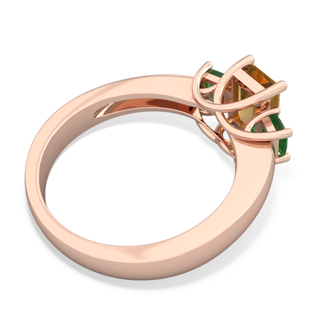 Citrine Three Stone Emerald-Cut Trellis 14K Rose Gold ring R4021