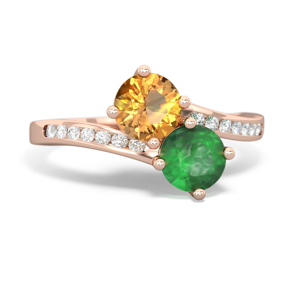 Citrine Channel Set Two Stone 14K Rose Gold ring R5303