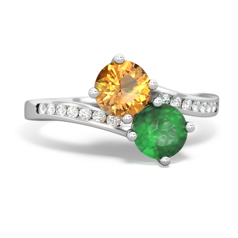 Citrine Channel Set Two Stone 14K White Gold ring R5303