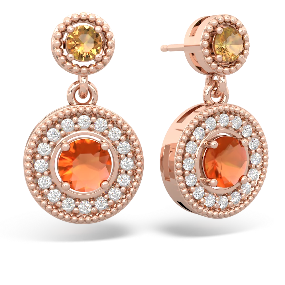 Citrine Halo Dangle 14K Rose Gold earrings E5319